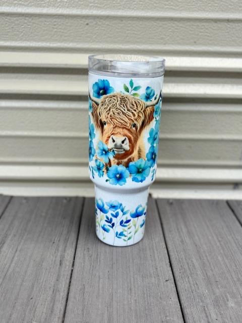 40oz Stainless Steel Tumbler Floral Cow