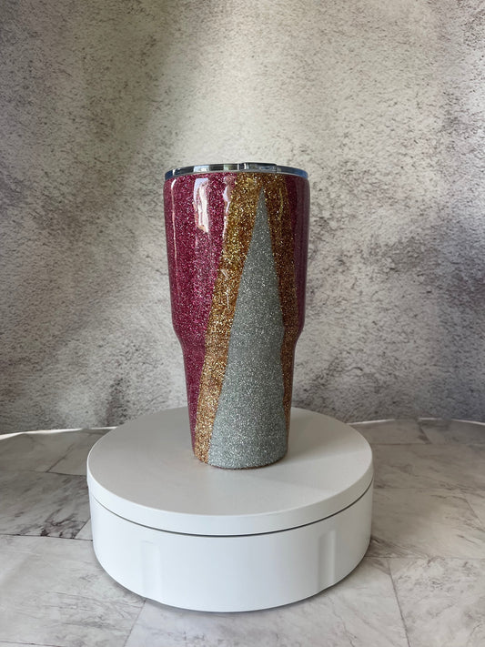 Epoxy Sparkle Pink Silver Gold Tumbler